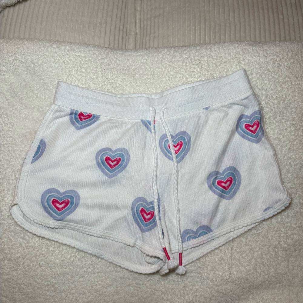 PJ Salvage White Shorts with Pink and Blue Heart Design